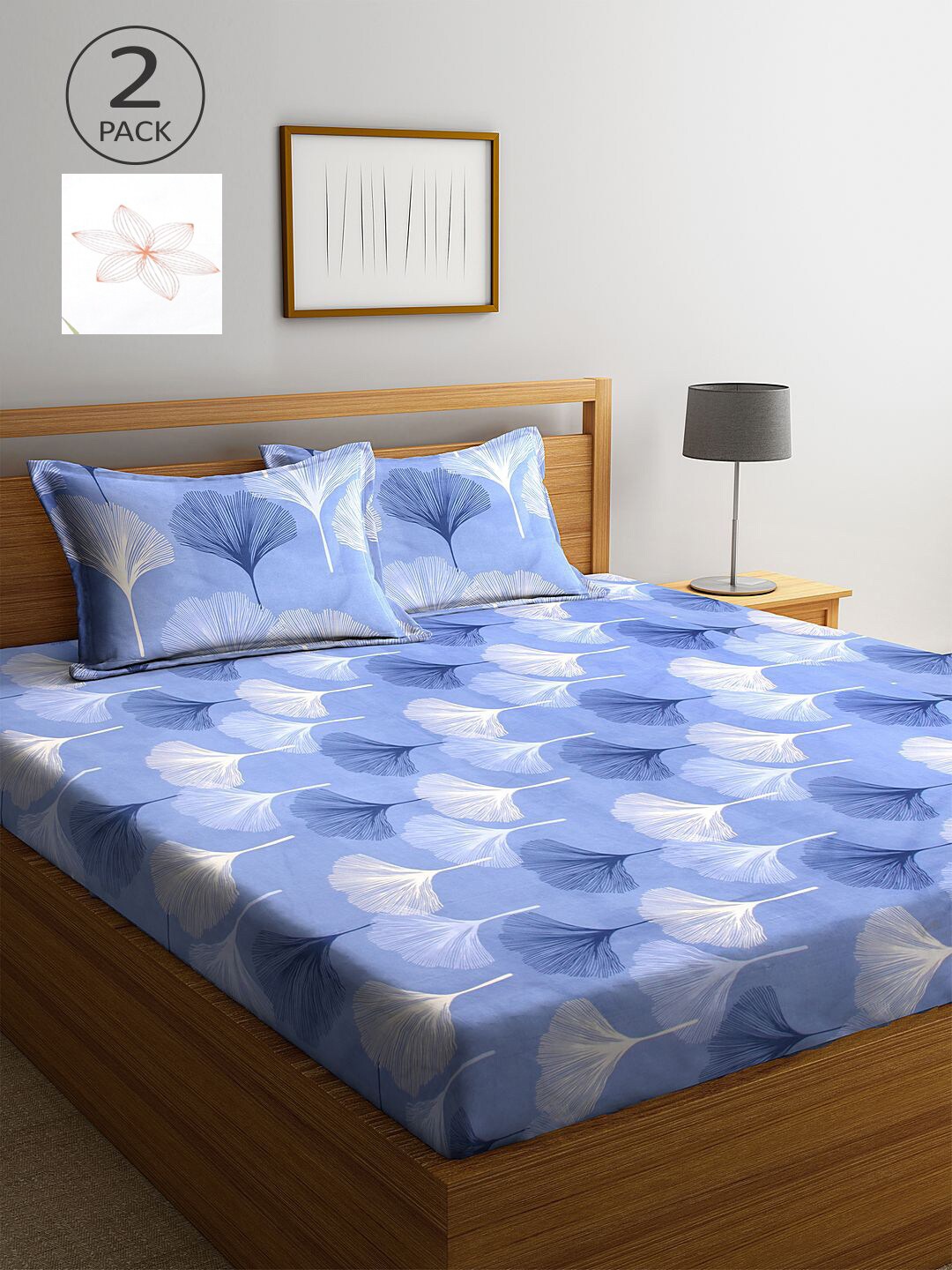 

KLOTTHE Blue & White Floral 210 TC 2 King Bedsheet with 4 Pillow Covers