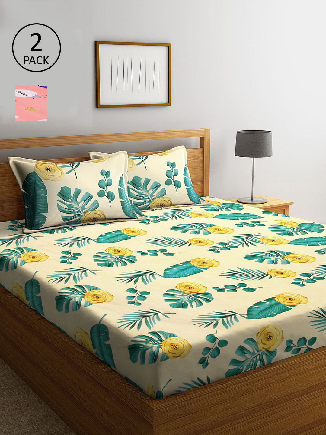 

KLOTTHE Multicoloured Floral Set of 2 King Bedsheet with 4 Pillow Covers, Multi