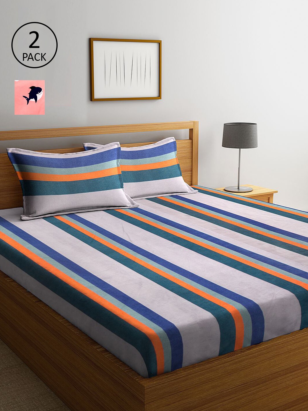 

KLOTTHE Multicoloured 210 TC King Striped 2 Bedsheet with 4 Pillow Covers, Multi