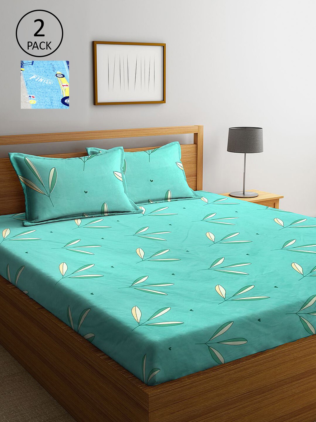 

KLOTTHE Green & Blue Floral 210 TC 2 King Bedsheet with 4 Pillow Covers