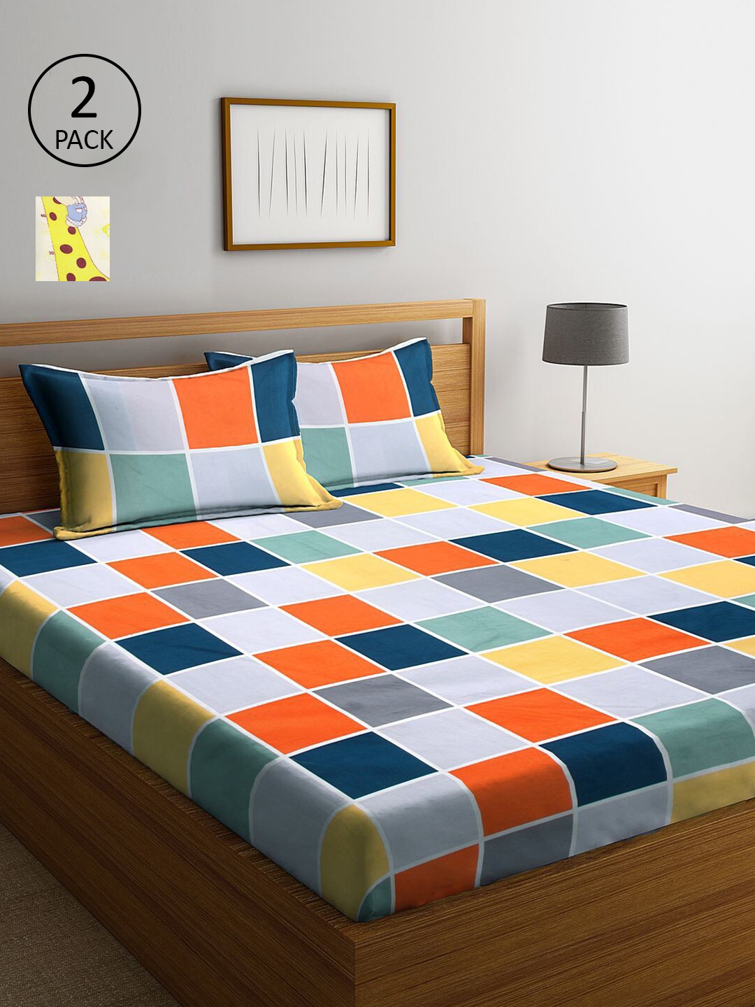 

KLOTTHE Grey & Yellow Geometric 210 TC 2 King Bedsheet with 4 Pillow Covers