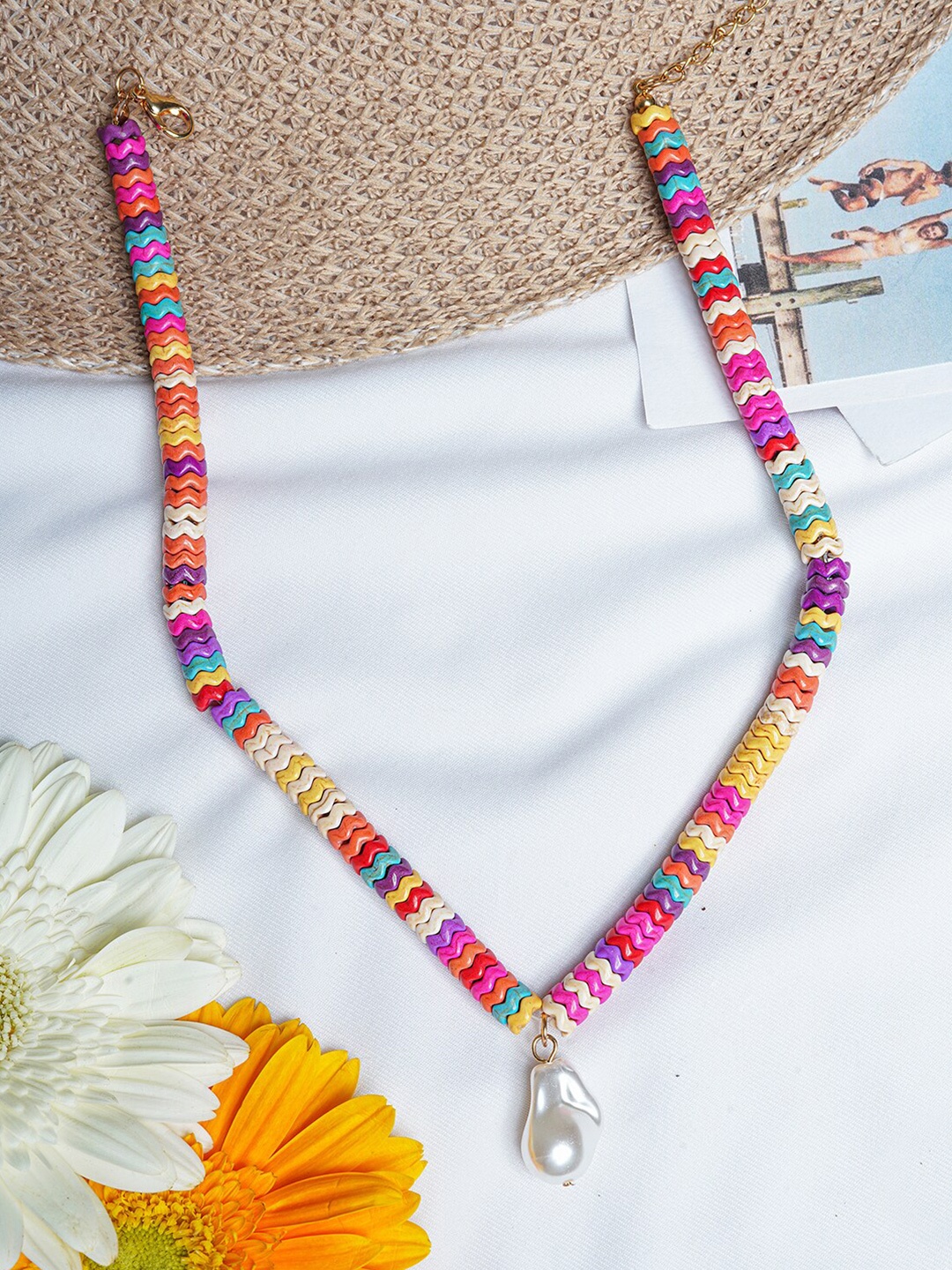 

JOKER & WITCH Pink & Yellow Candy & Pearl Necklace