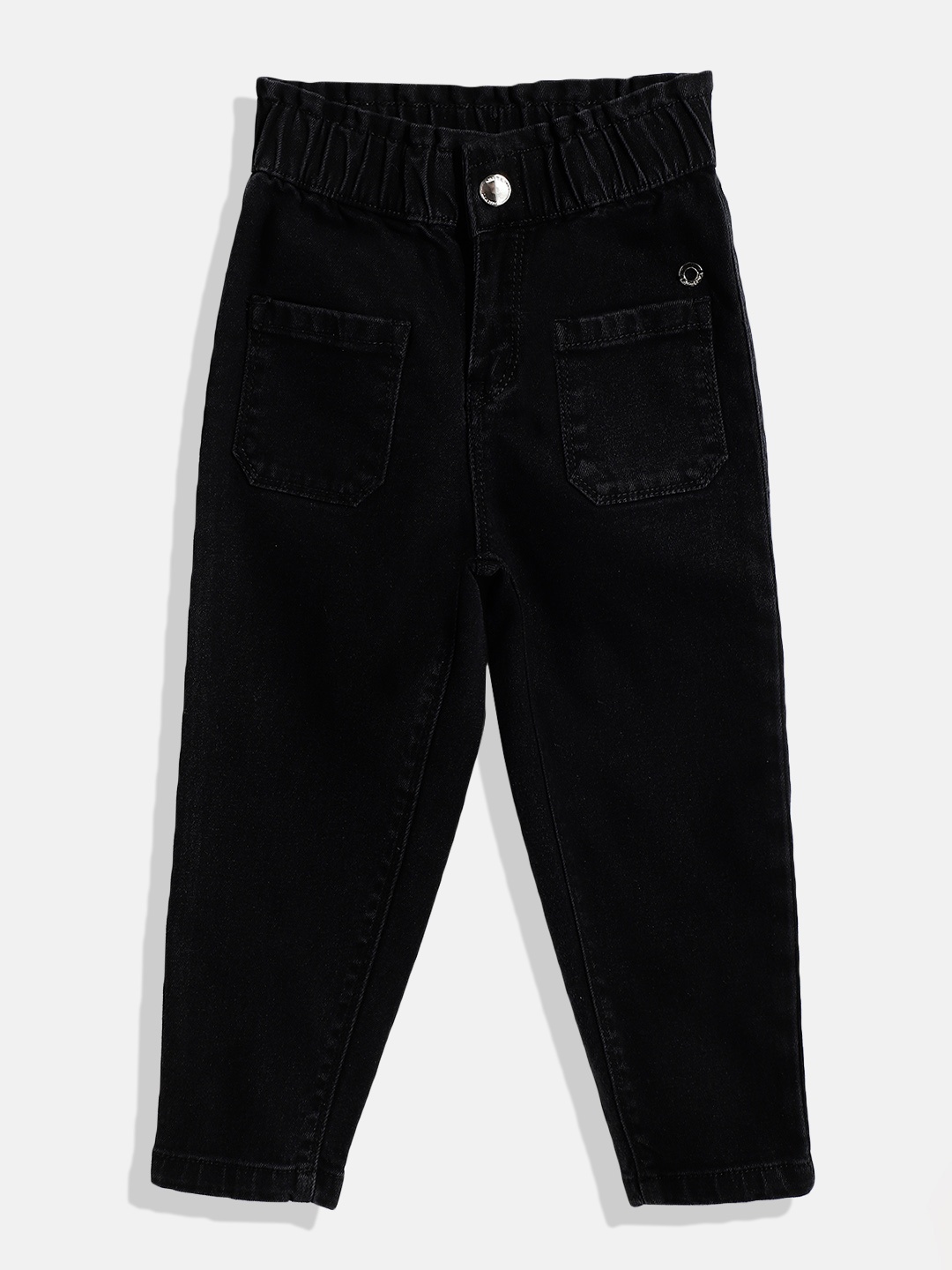 

Gini and Jony Girls Black Elasticated Waist Stretchable Jeans with Oversized Patch Pockets