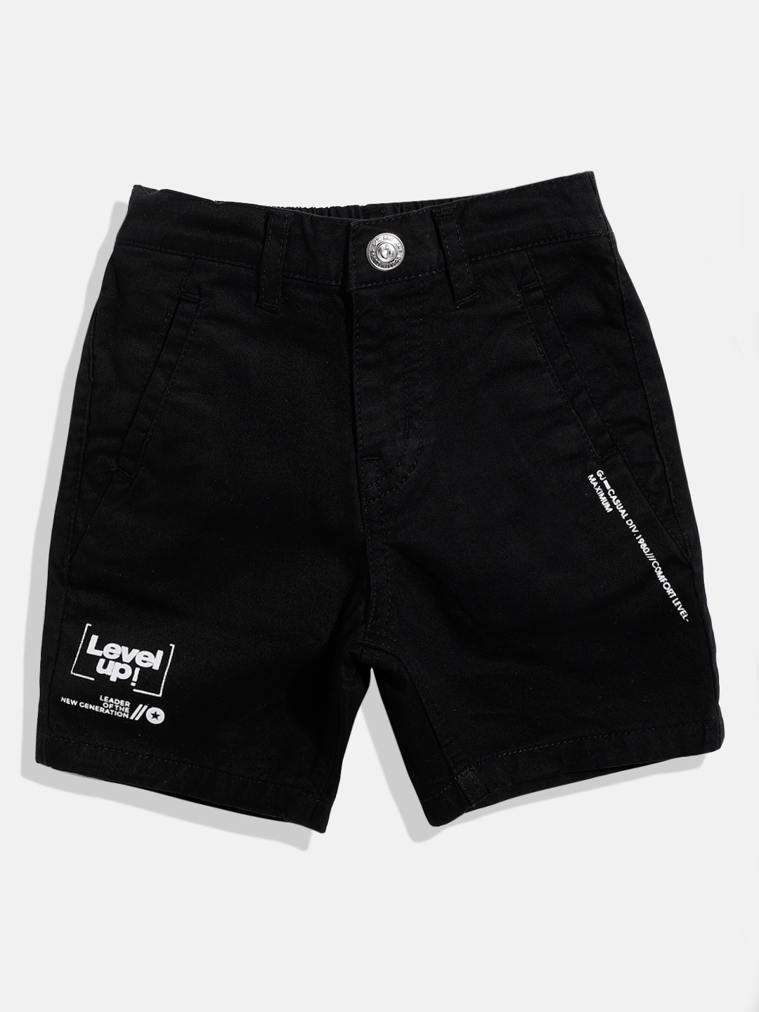 

Gini and Jony Boys Black & White Solid Chino Shorts with Printed Detail