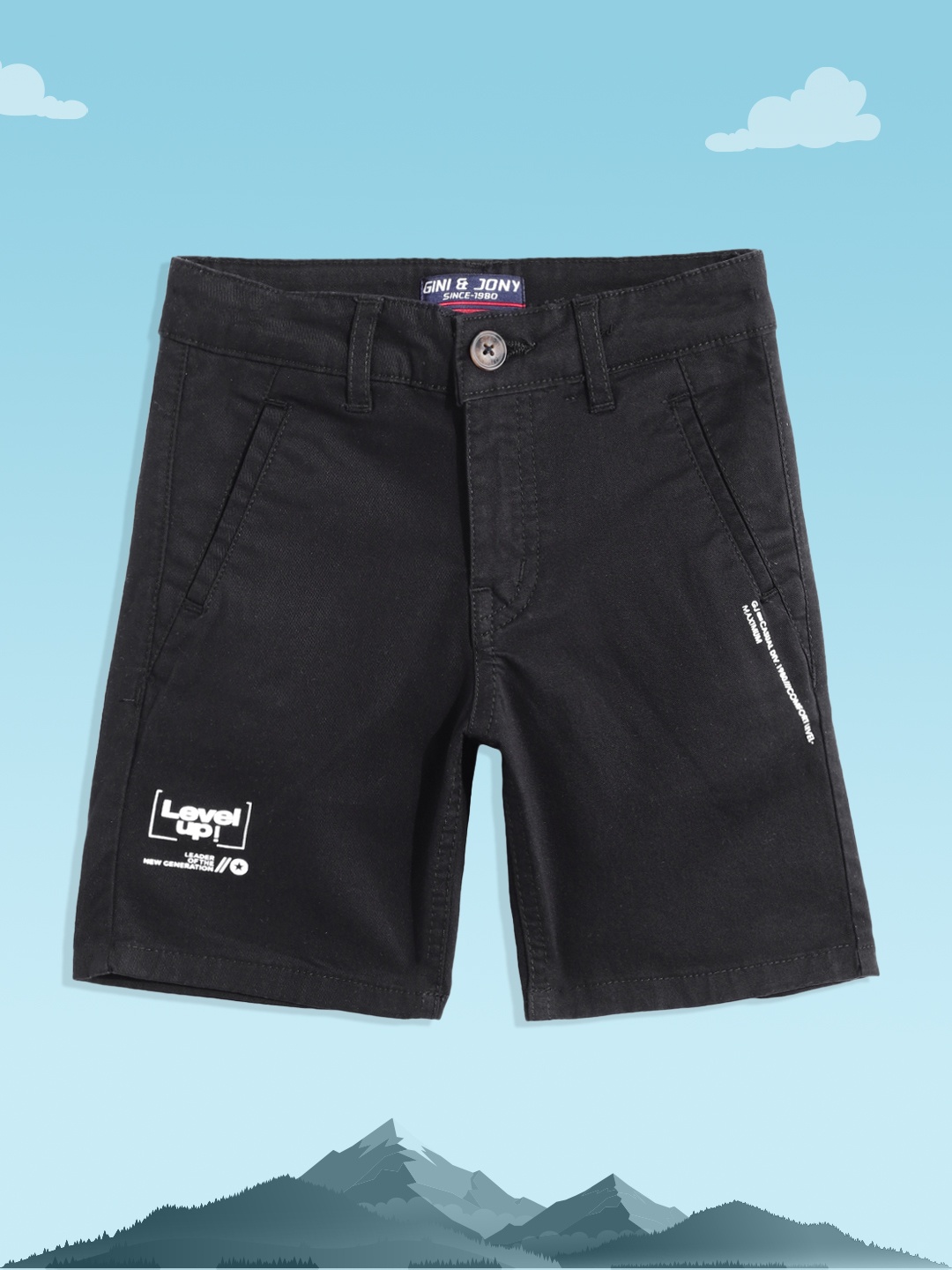 

Gini and Jony Boys Black & White Solid Chino Shorts with Printed Detail