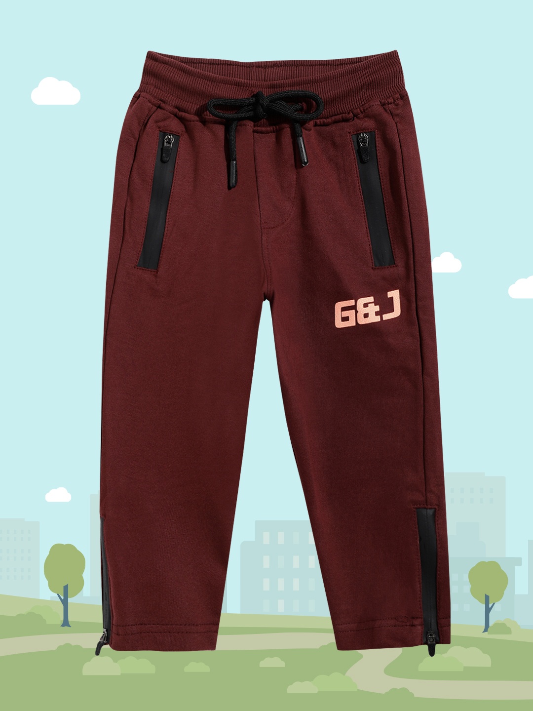 

Gini and Jony Boys Burgundy Solid Cotton Track Pants with Zipper Hem