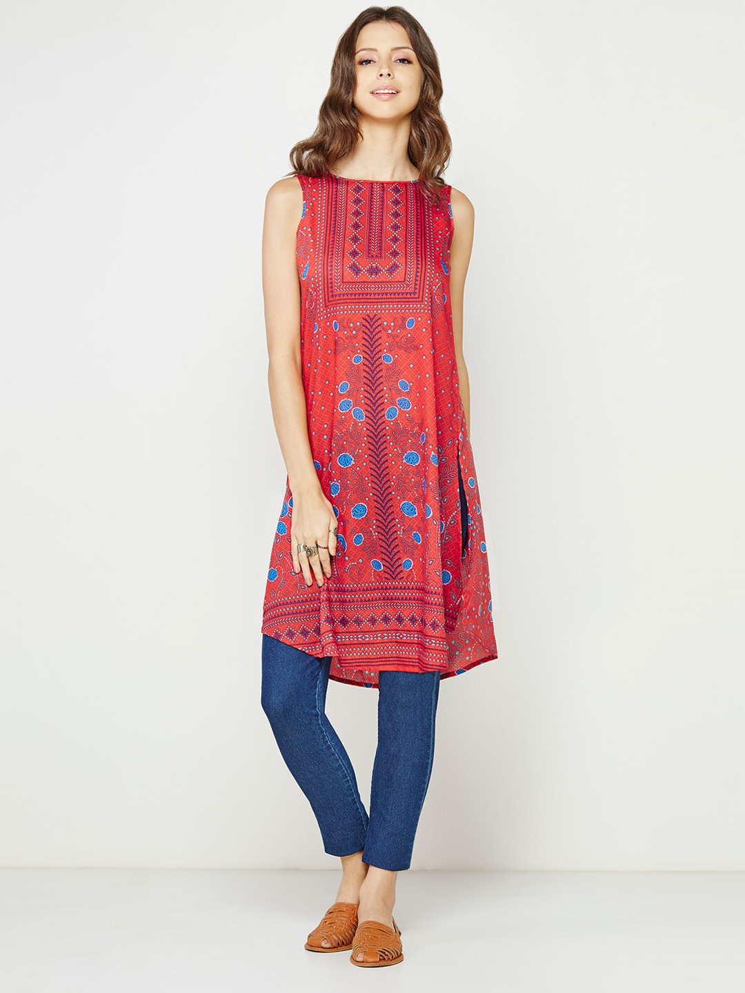 

Global Desi Red Printed Tunic