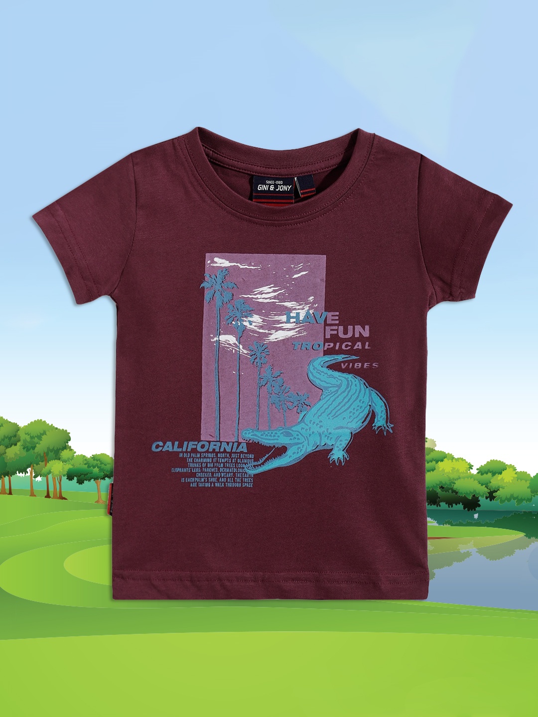 

Gini and Jony Infant Boys Purple & Blue Printed Pure Cotton T-shirt