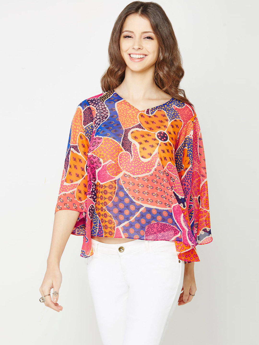 

Global Desi Women Multicoloured Sheer Printed Top, Multi