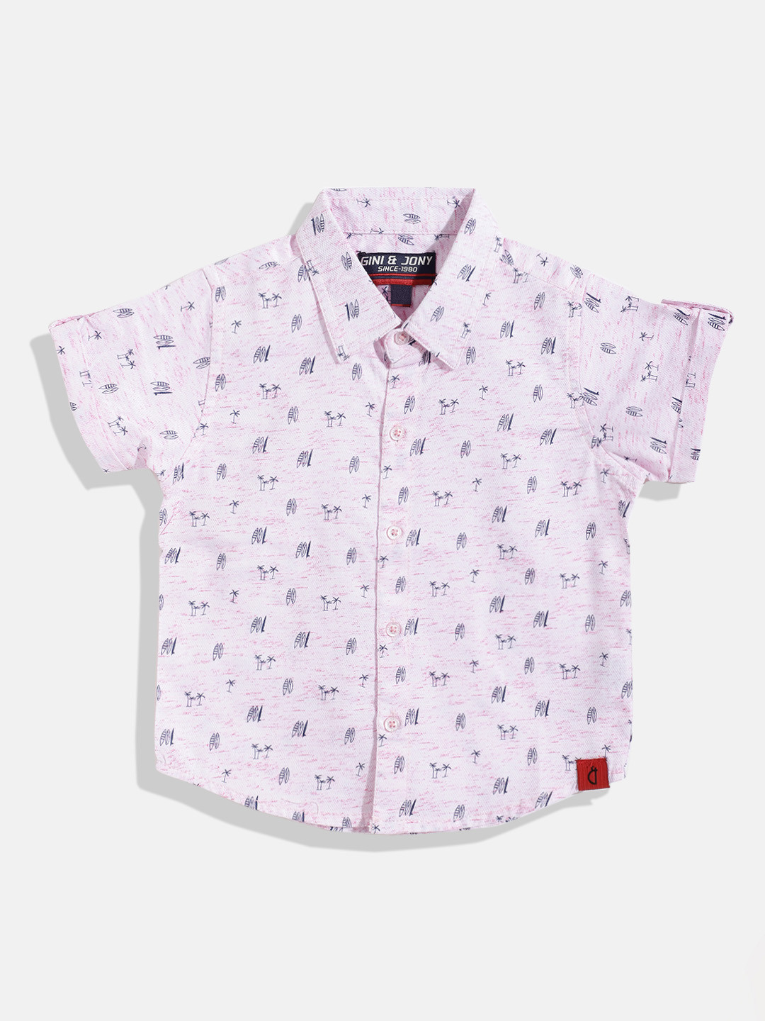 

Gini and Jony Infant Boys Pink & Navy Blue Tropical Printed Melange Effect Cotton Shirt
