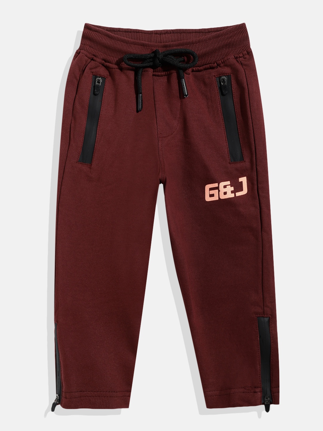 

Gini and Jony Boys Burgundy Solid Cotton Track Pants with Zipper Hem