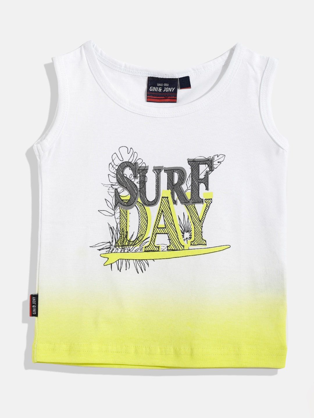 

Gini and Jony Boys White & Yellow Printed Ombre Pure Cotton T-shirt