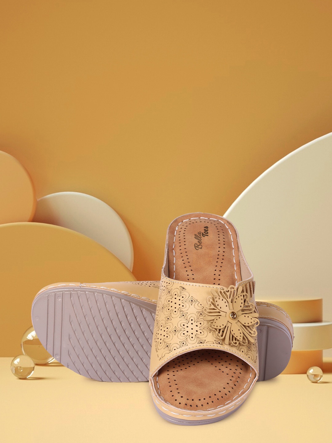 

Bella Toes Women Beige Textured Open Toe Flats