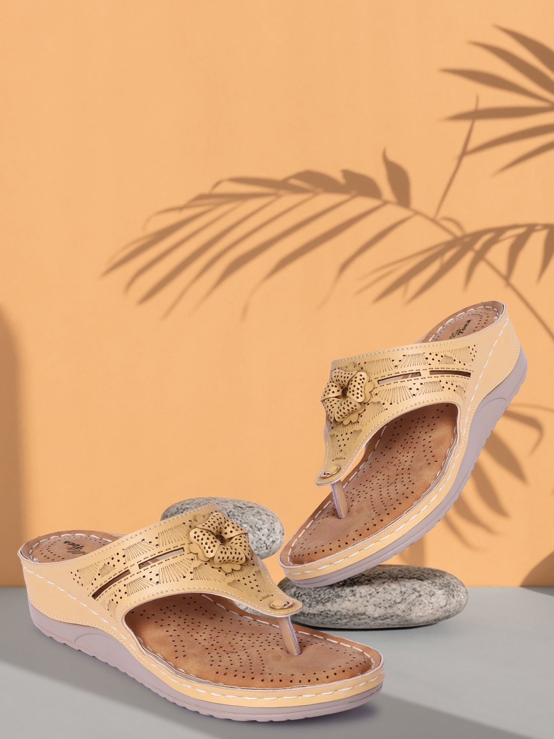 

Bella Toes Women Beige Textured T-Strap Flats