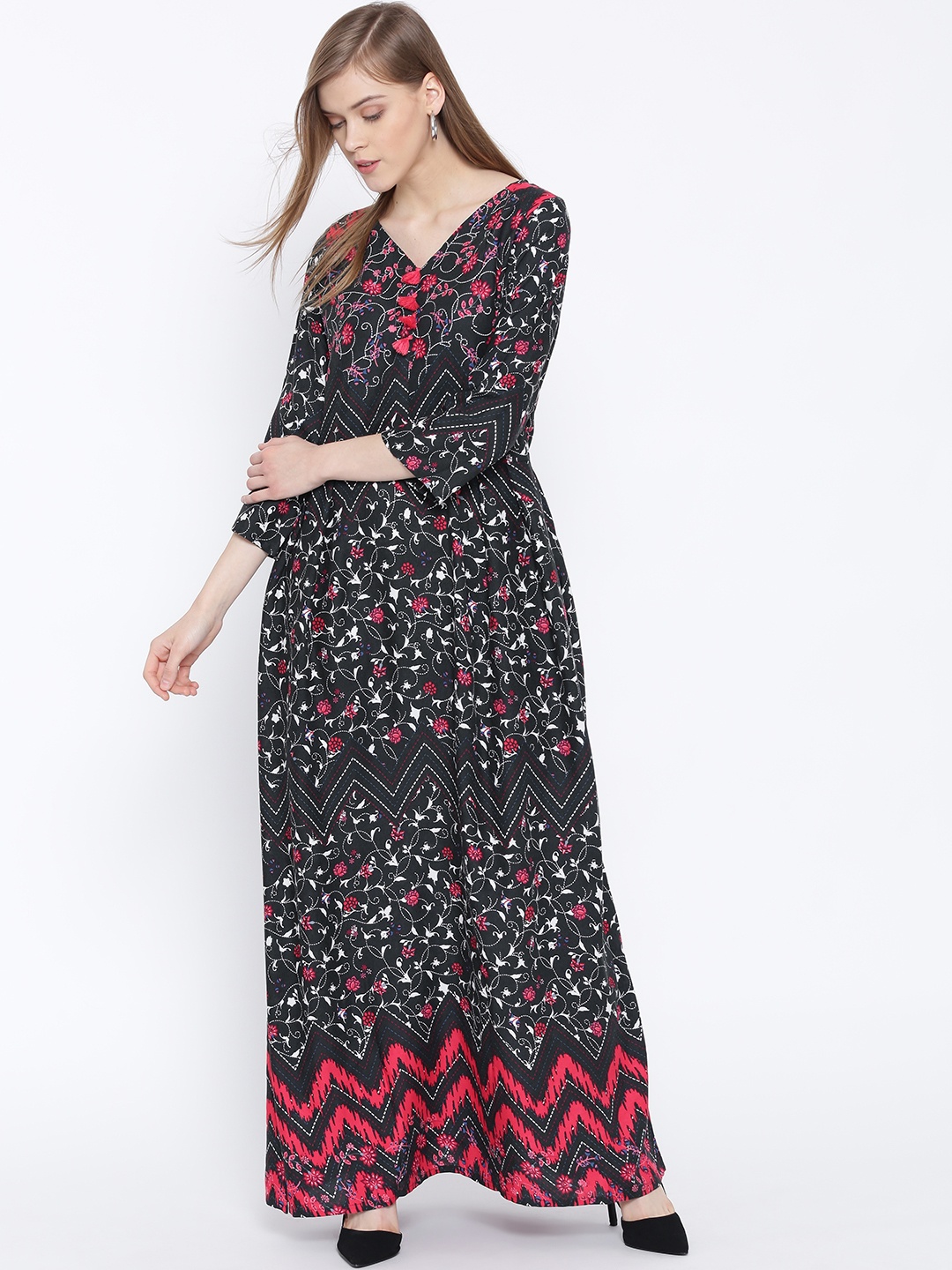 

Global Desi Women Black Printed Maxi Dress
