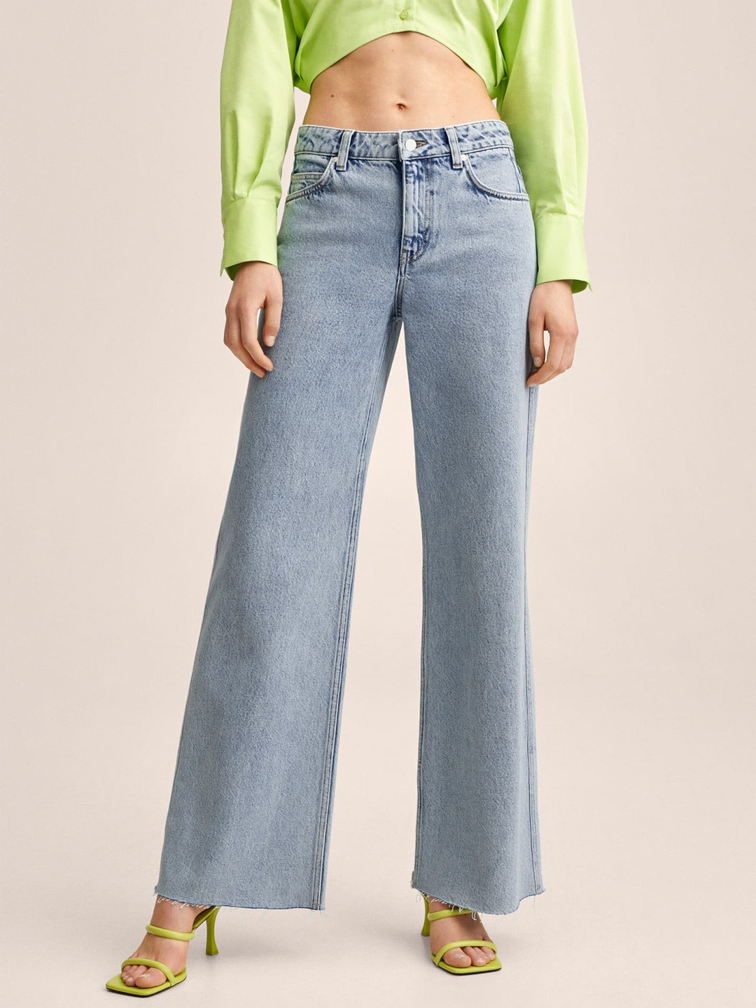 

MANGO Women Blue Wide Leg Cotton Jeans