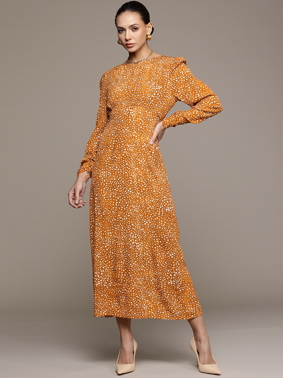 

MANGO Mustard Yellow & Yellow Polka Dots Maxi Dress
