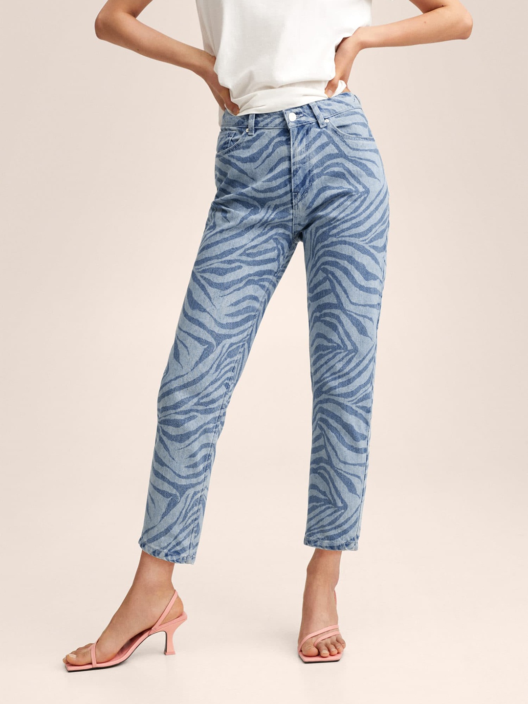 

MANGO Women Blue Abstract Printed Pure Cotton Jeans