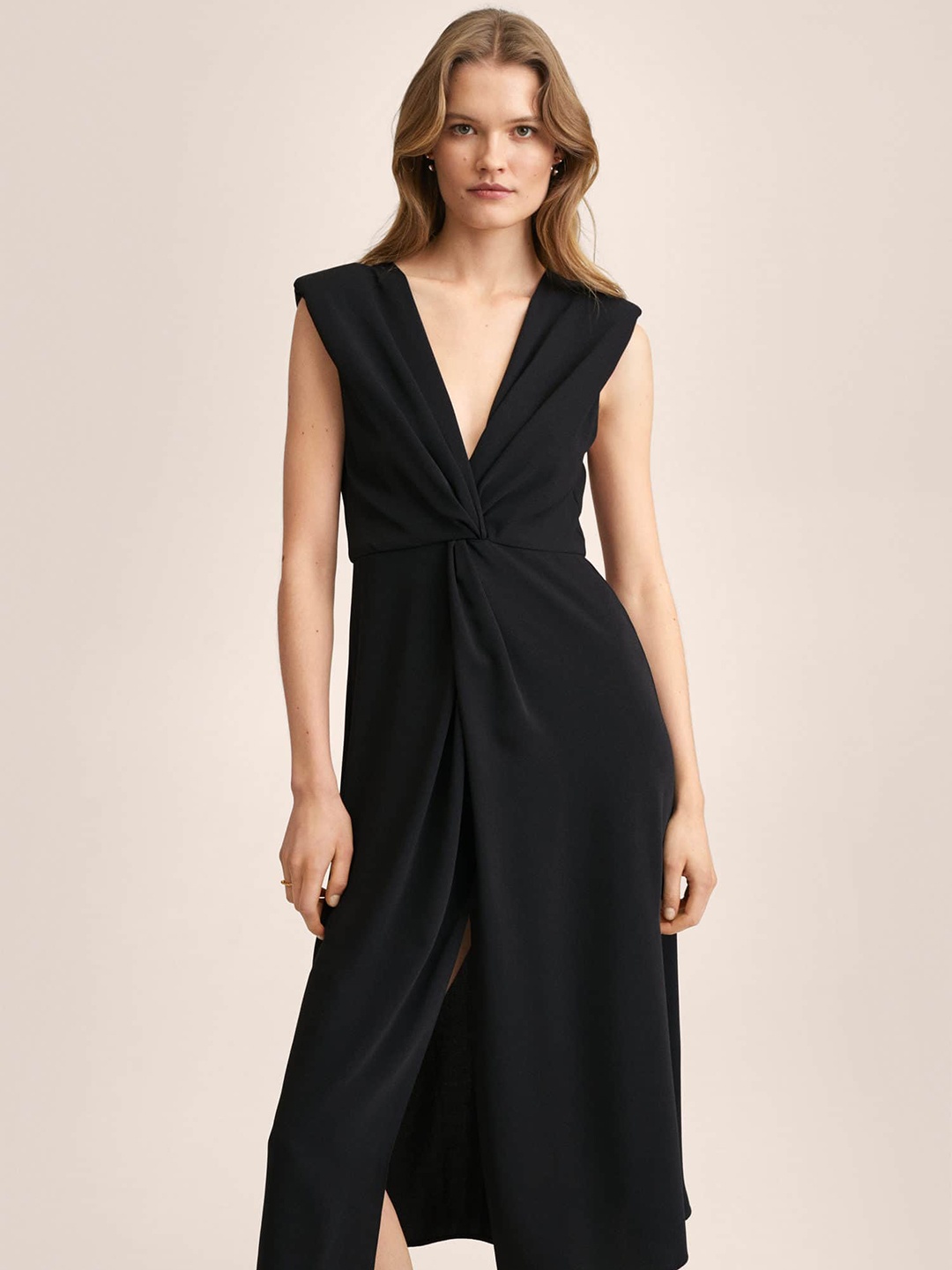 

MANGO Black A-Line Midi Dress