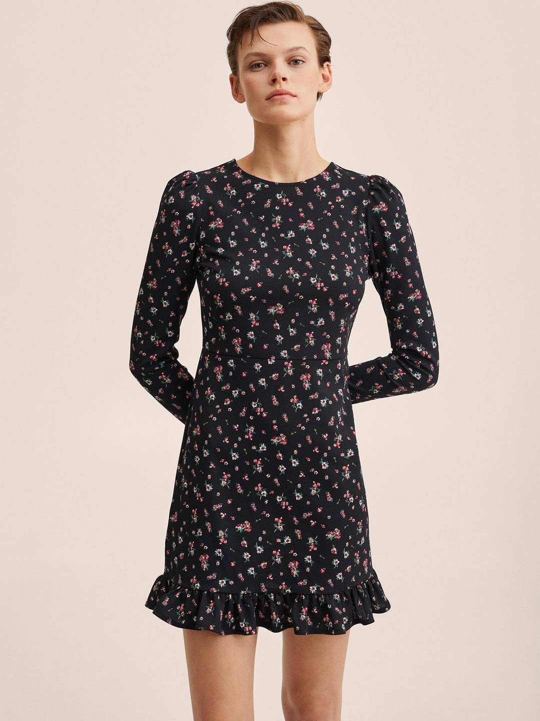 

MANGO Black & Red Floral Sheath Dress