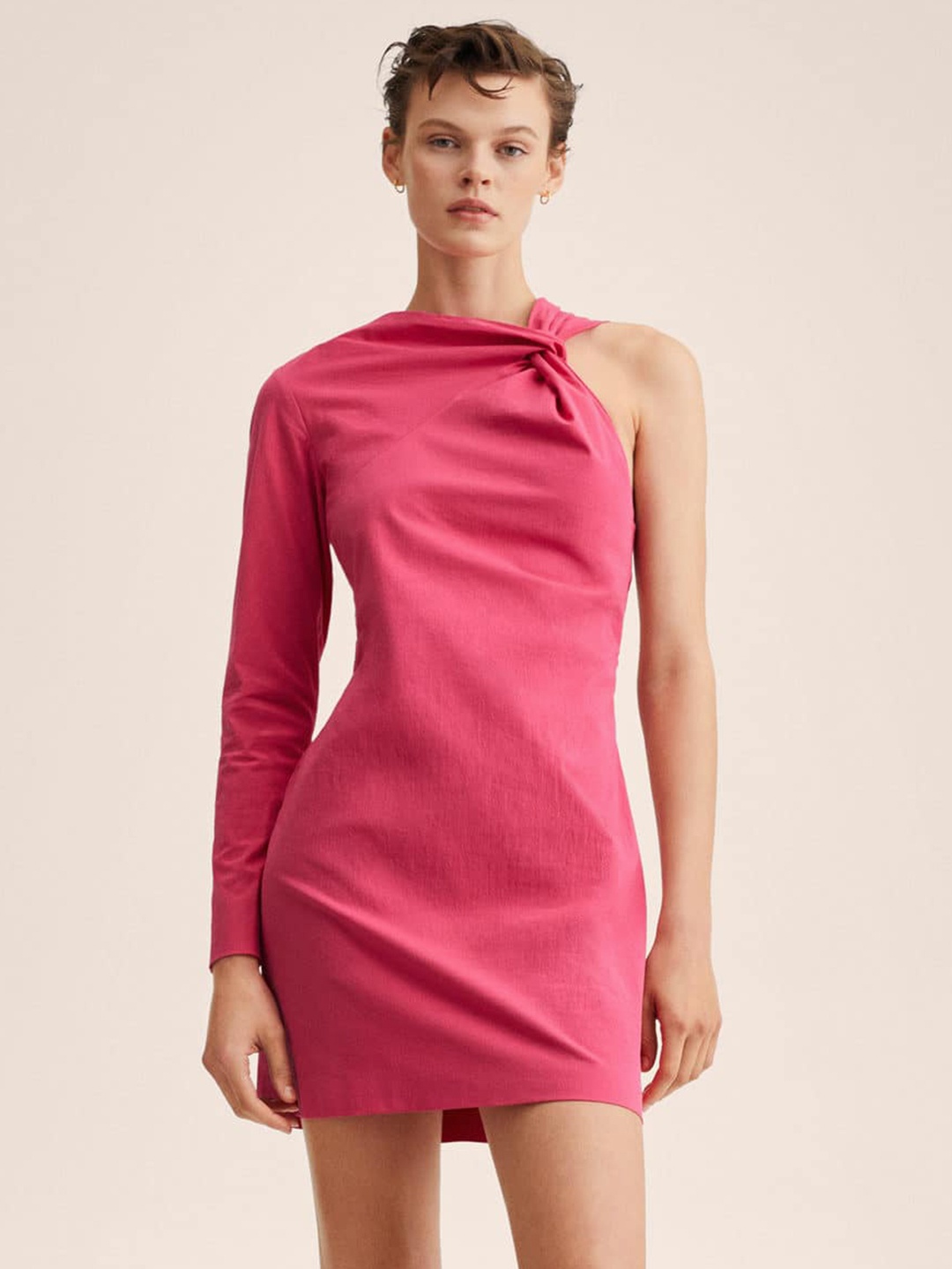 

MANGO Pink One Shoulder Sheath Dress