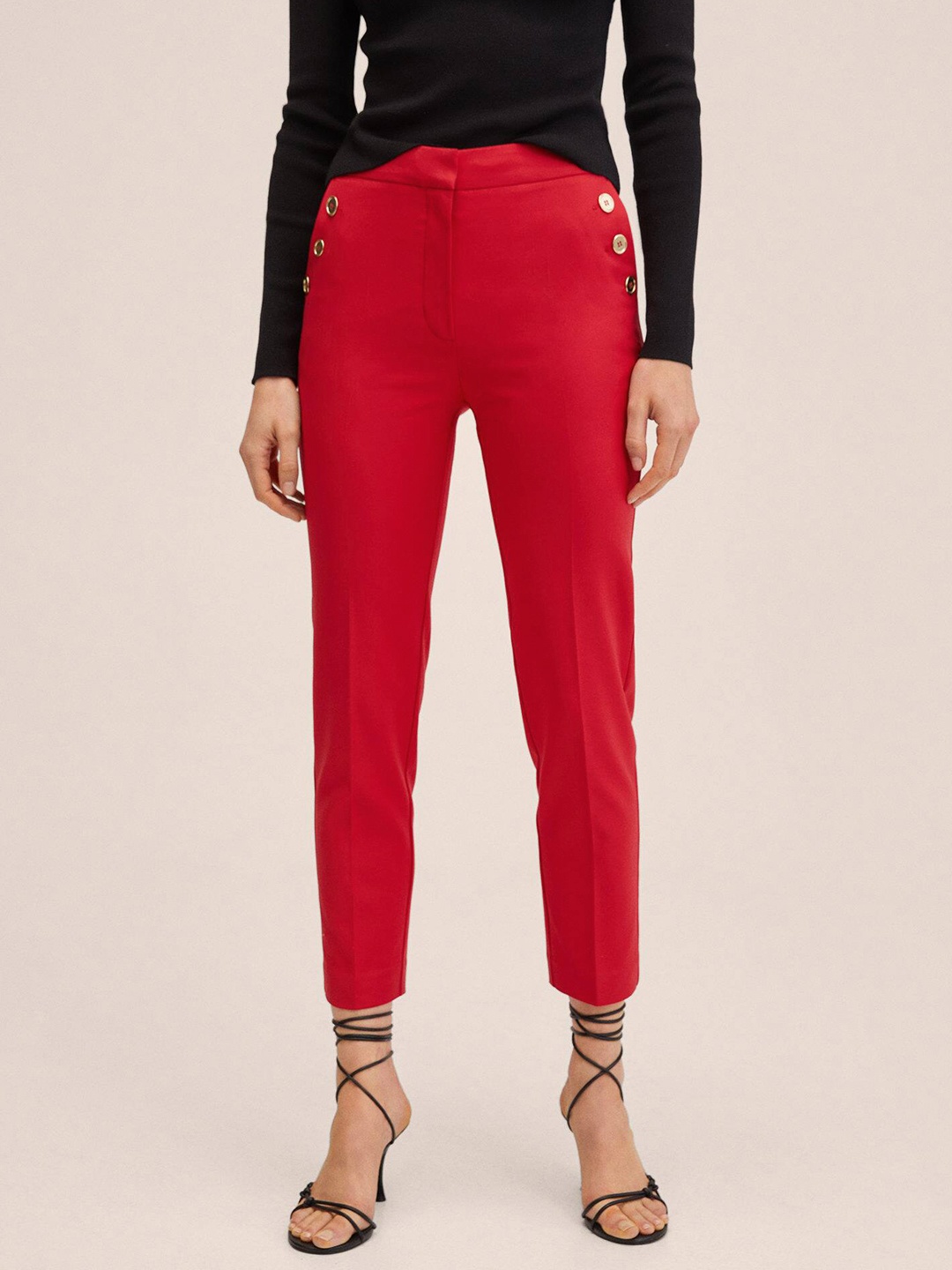 

MANGO Women Red Solid Straight Fit Trousers