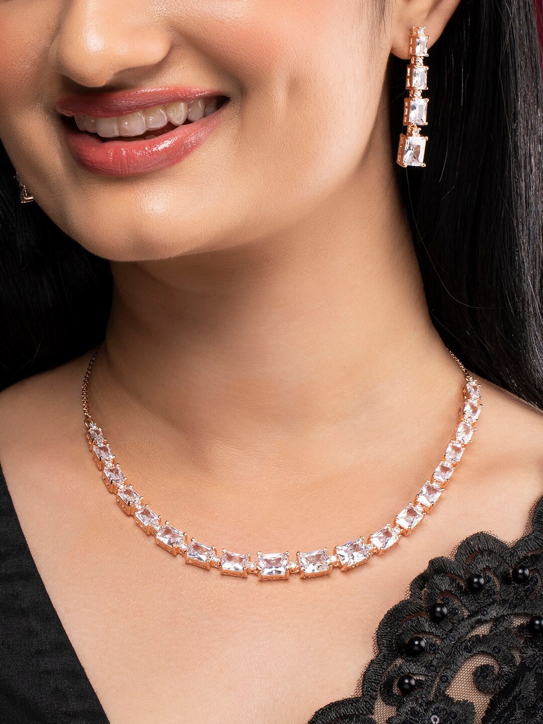 

Rubans Gold-Plated White American Diamond Jewellery Set