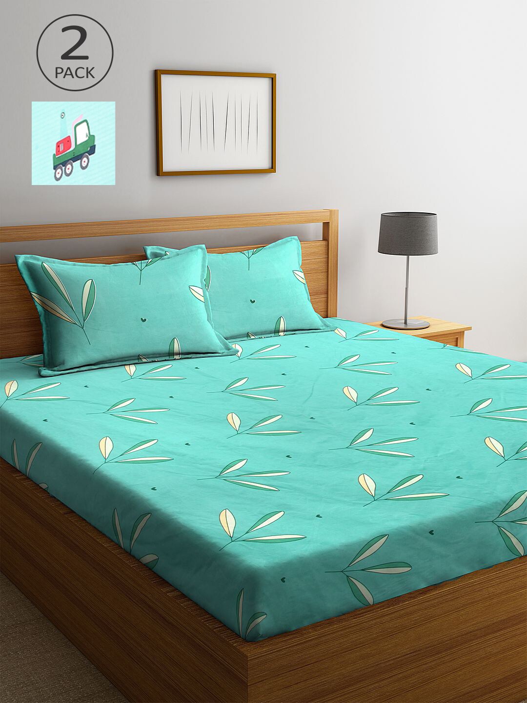 

KLOTTHE Blue & Yellow Floral 210 TC 2 King Bedsheet with 4 Pillow Covers