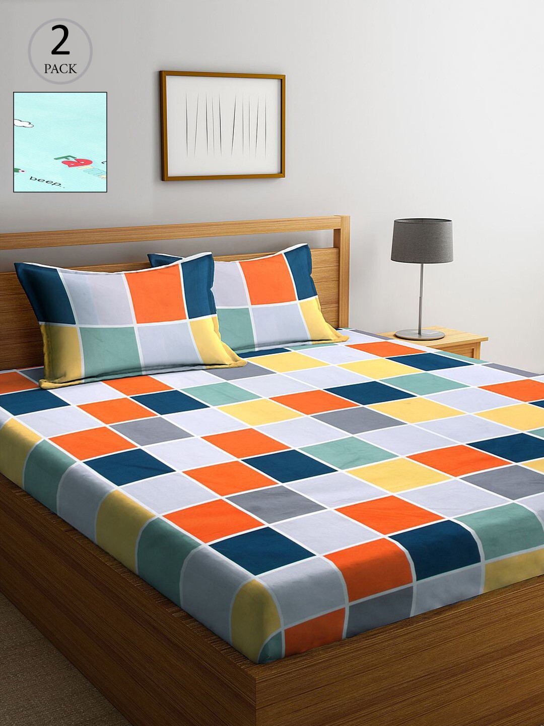 

KLOTTHE Multicoloured Geometric Set of 2 King Bedsheet with 4 Pillow Covers, Multi