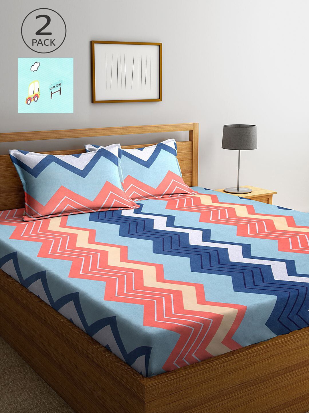 

KLOTTHE Multicoloured Geometric 210 TC Set of 2 King Bedsheet with 4 Pillow Covers, Multi