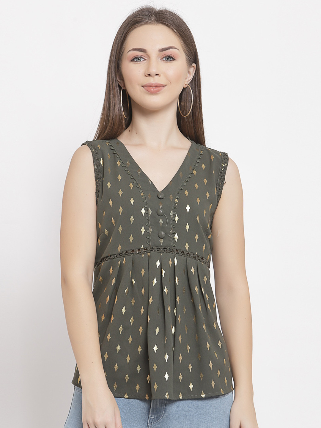 

Mafadeny Green Geometric Print Top
