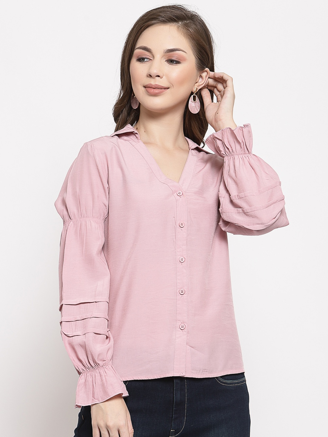 

Mafadeny Pink Shirt Style Top