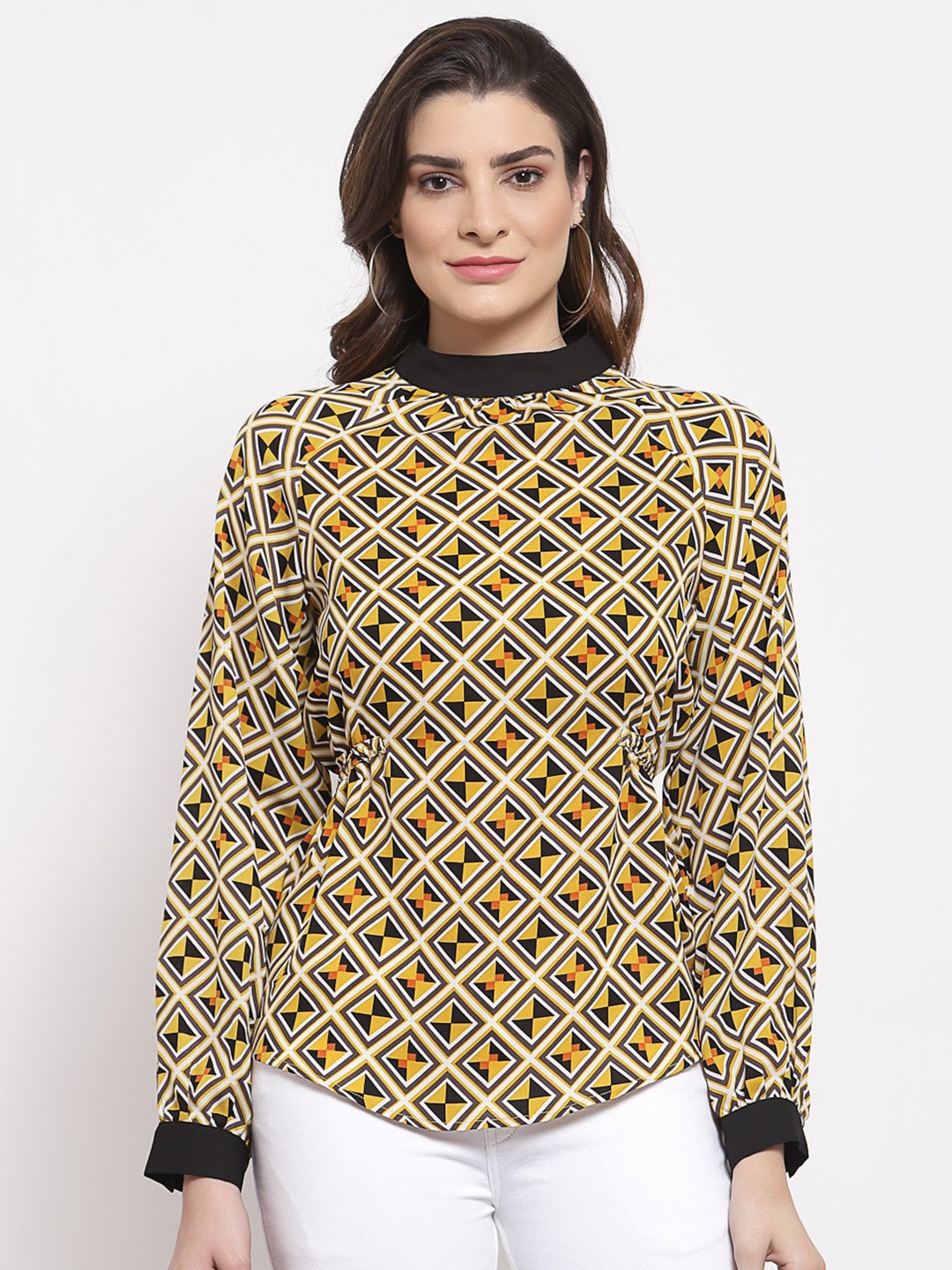 

Mafadeny Yellow Geometric Print Top