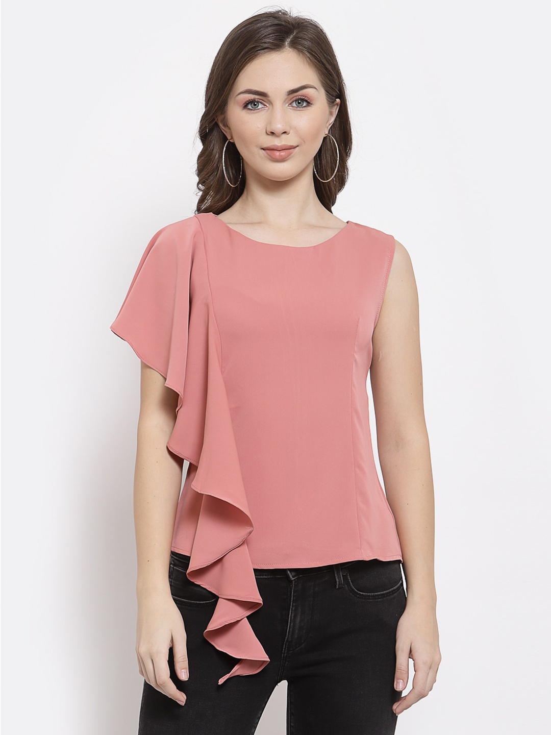 

Mafadeny Pink Ruffle Detail Top