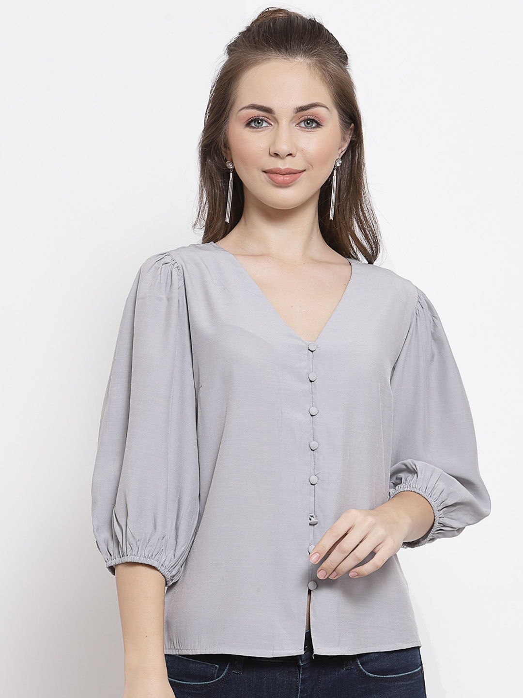 

Mafadeny Grey Shirt Style Top