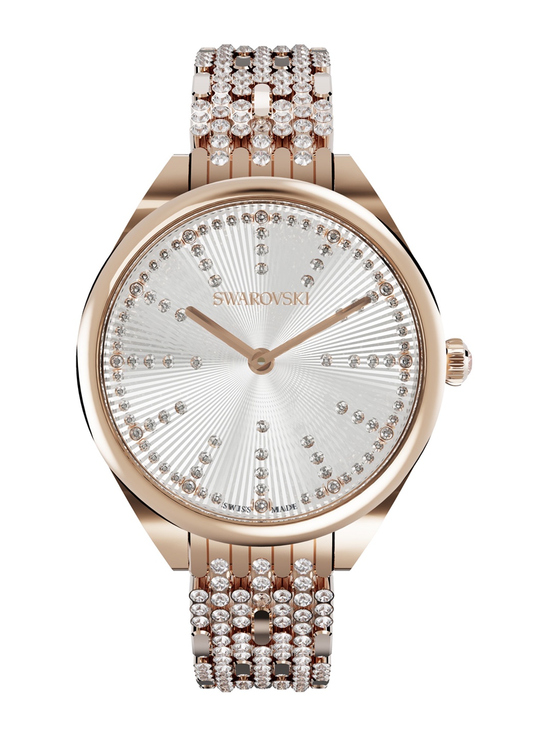 

SWAROVSKI Women White Embellished Dial With Rose Gold Toned Straps Analogue Watch