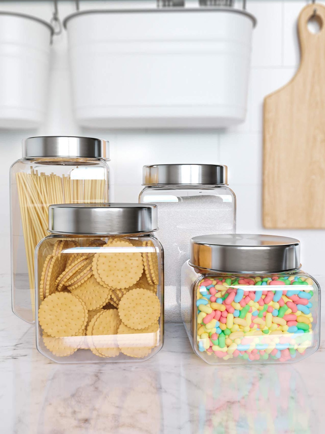 

Femora Set Of 4 Transparent Glass Octo Kitchen Storage Jars