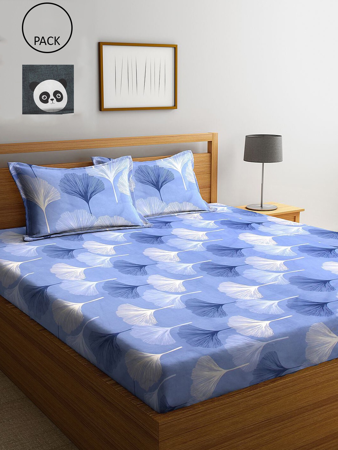 

KLOTTHE Blue & Charcoal Floral 210 TC 2 King Bedsheet with 4 Pillow Covers
