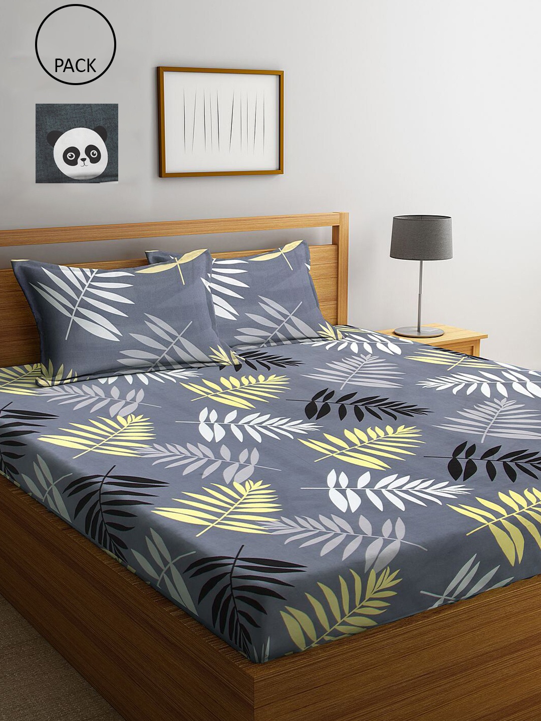 

KLOTTHE Grey & White Floral 210 TC 2 King Bedsheets with 4 Pillow Covers