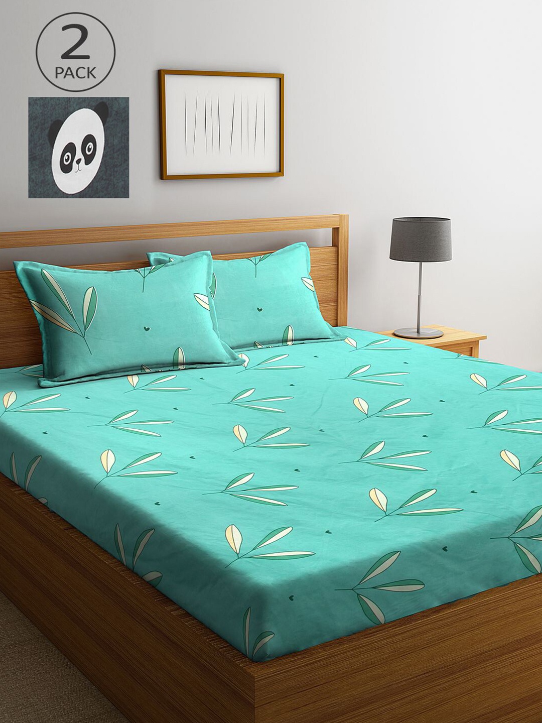 

KLOTTHE Sea Green & Charcoal Floral 210 TC Set Of 2 King Bedsheet with 4 Pillow Covers