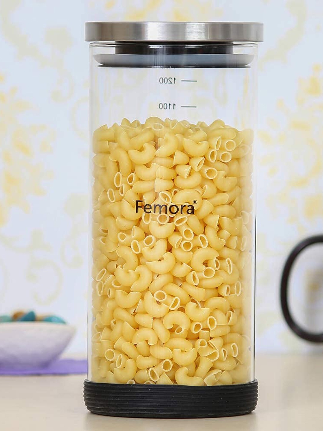 

Femora Set of 2 Transparent Solid Kitchen Storage Jar with Silicon Base