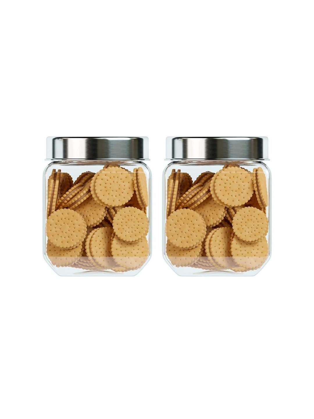 

Femora Set Of 2 Silver-Toned & Transparent Glass Storage Container