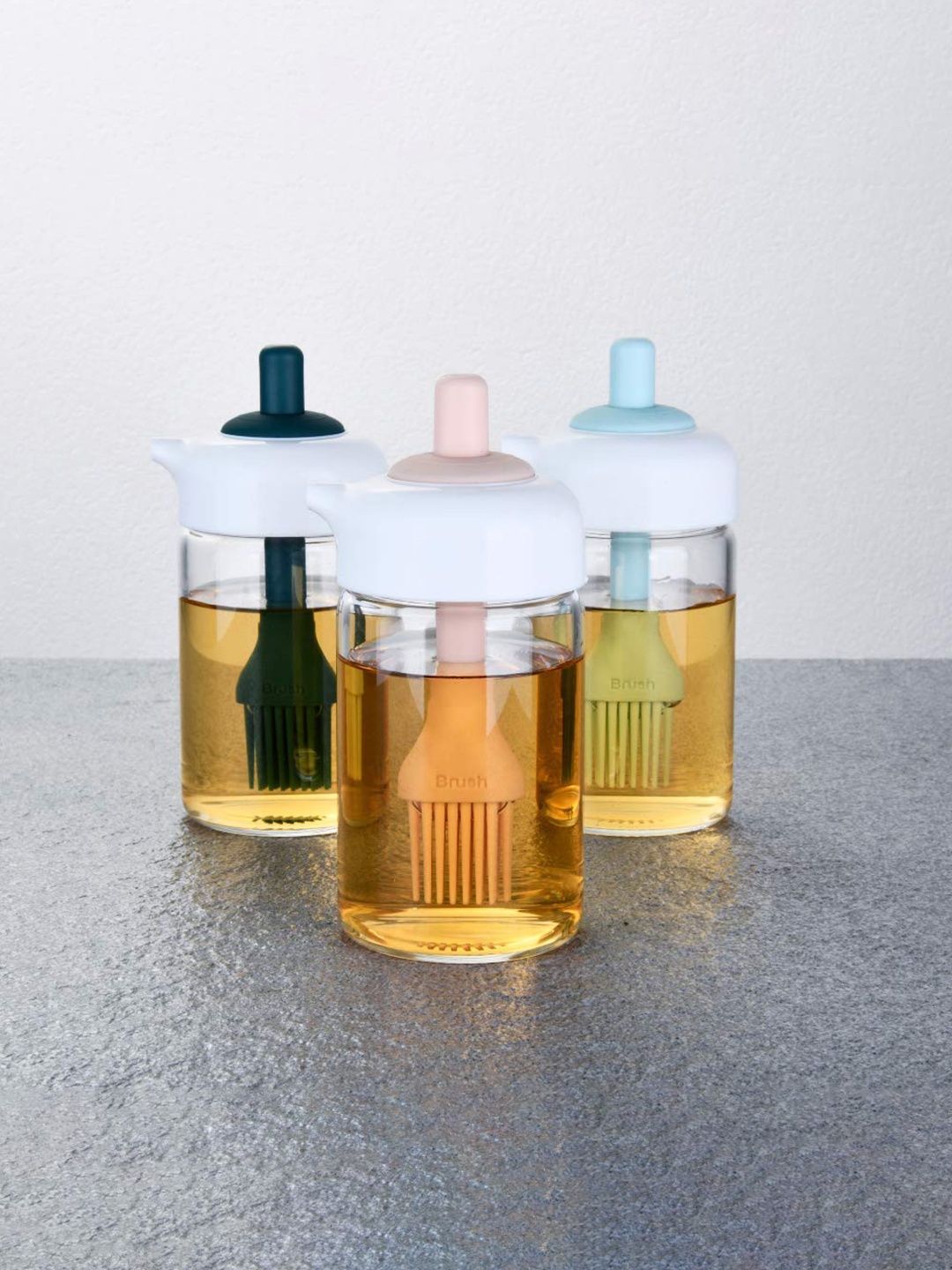 

Femora Set Of 4 Transparent 2-in-1 Brush & Oil Storage Jar