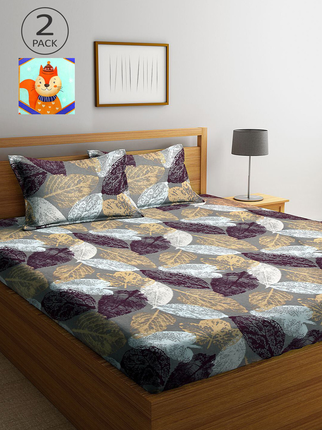 

KLOTTHE Green & Grey Floral 210 TC 2 King Bedsheet with 4 Pillow Covers