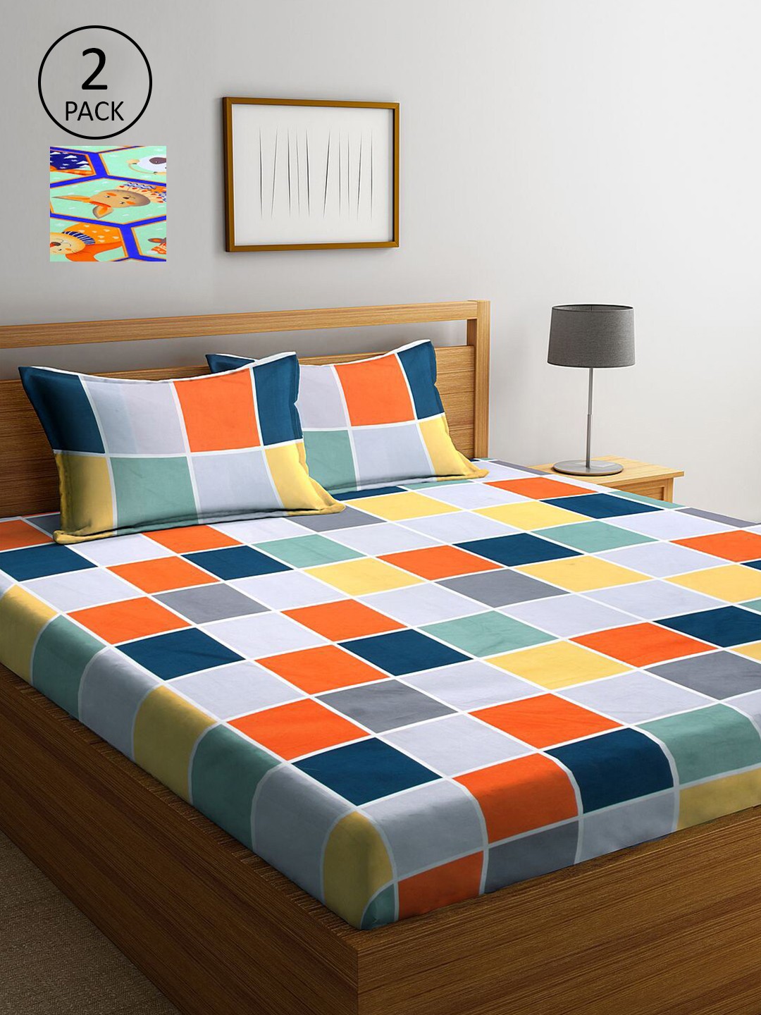

KLOTTHE Set Of 2 Multicoloured Cartoon Character 210 TC King Bedsheet with 4 Pillow Covers, Multi