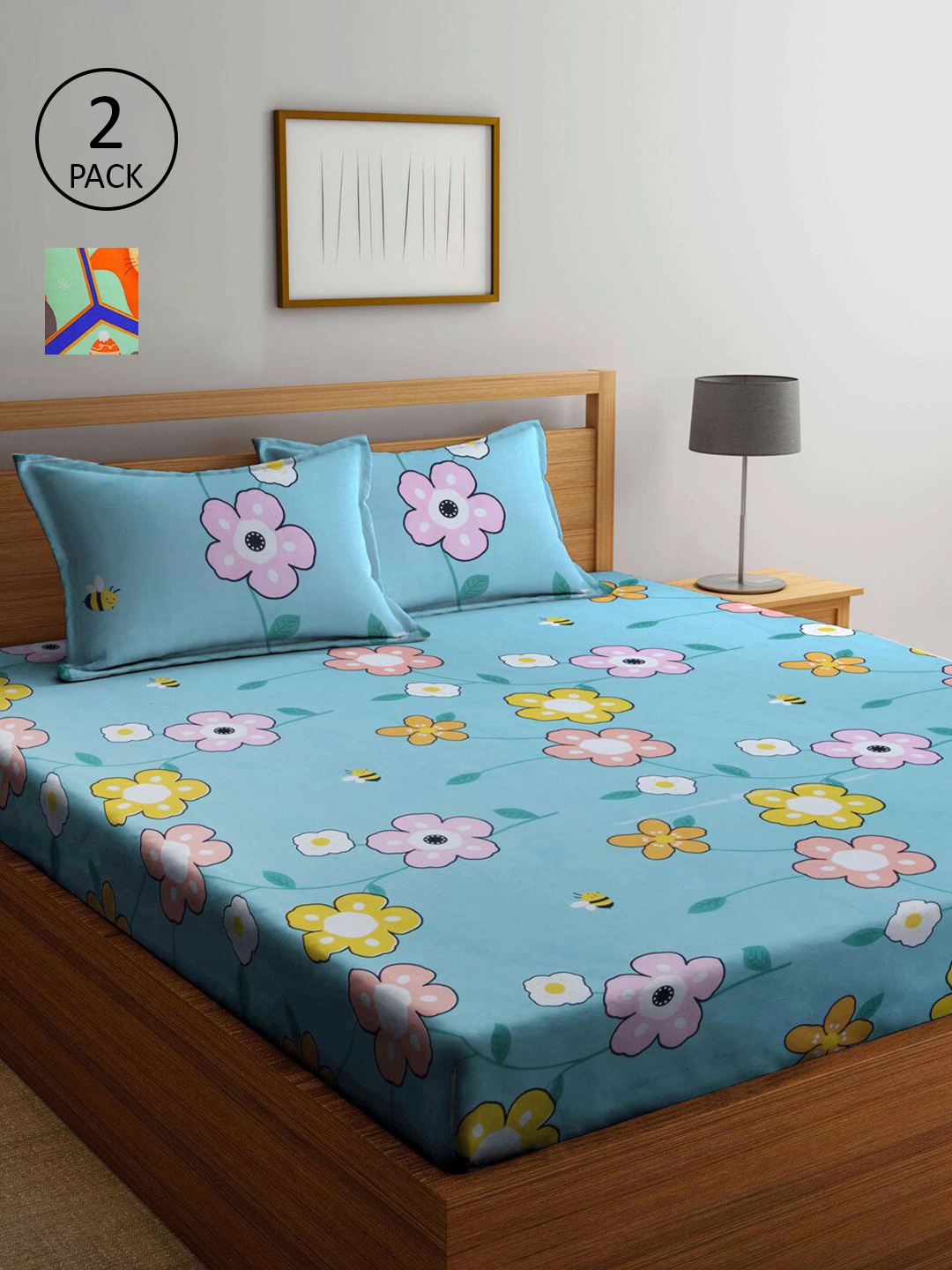 

KLOTTHE Multicoloured Floral Set of 2 King Bedsheet with 4 Pillow Covers, Multi