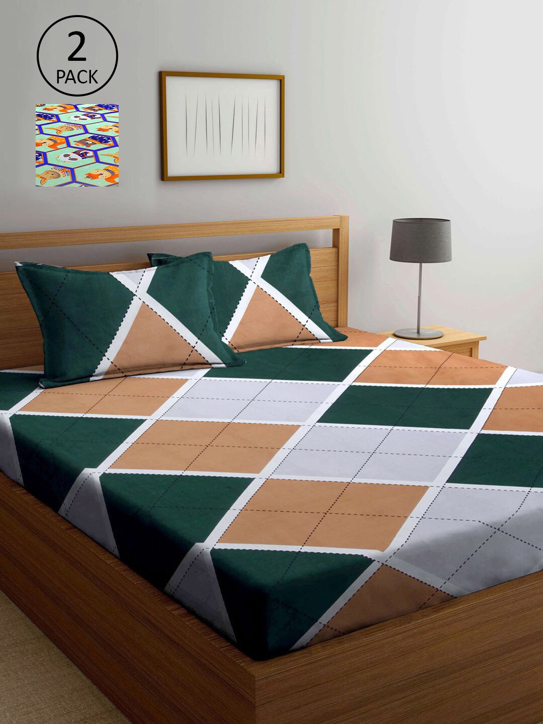 

KLOTTHE Multicoloured 210 TC King Geometric 2 Bedsheet with 4 Pillow Covers, Multi