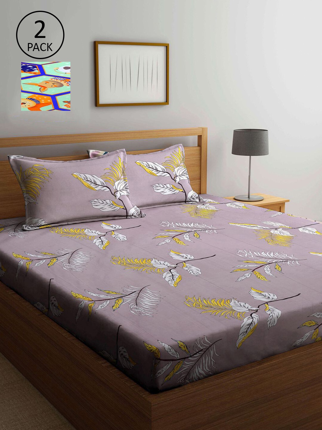 

KLOTTHE Mauve & Sea Green Floral 210 TC 2 King Bedsheets with 4 Pillow Covers
