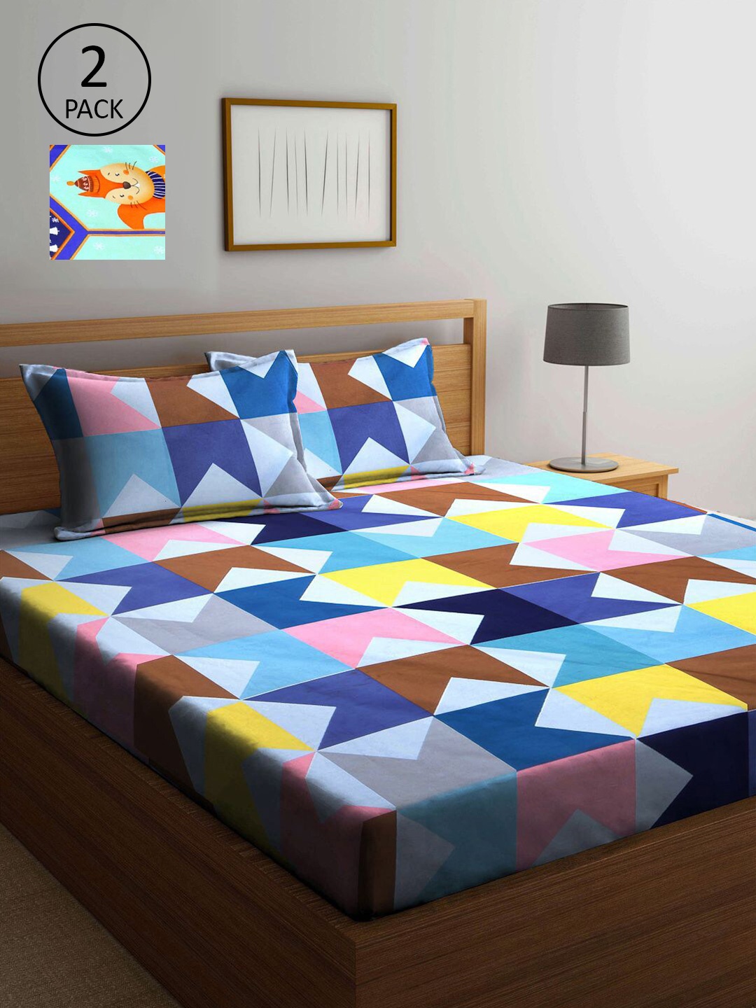 

KLOTTHE Multicoloured Geometric 210 TC Set of 2 King Bedsheet with 4 Pillow Covers, Multi