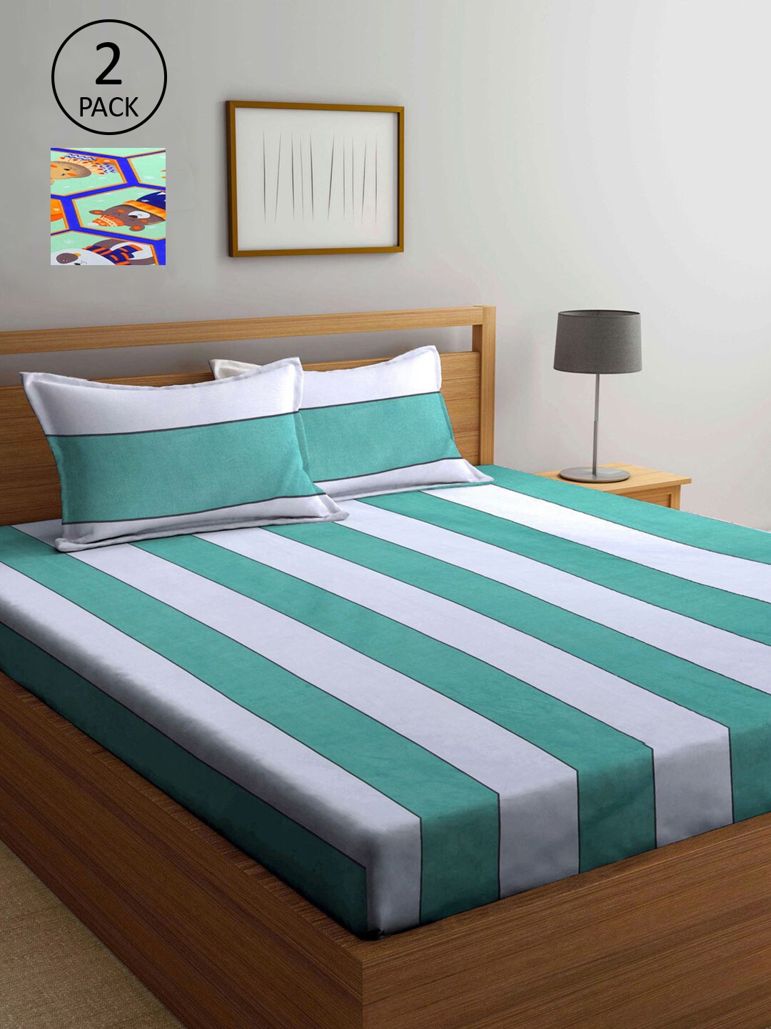 

KLOTTHE Multi Color Geometric Printed 210 TC 2 King Bedsheets with 4 Pillow Covers